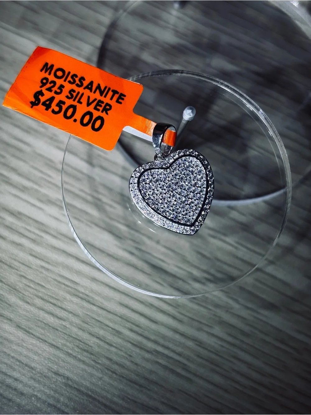 Solid 925 Sterling Silver VVS Moissanite Pave' Heart Pendant - Picture 3 of 13